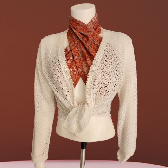 VINTAGE NASHARR JAPAN White Cardigan Sweater M Crochet Grandma Grannycore Punk - Picture 12 of 16